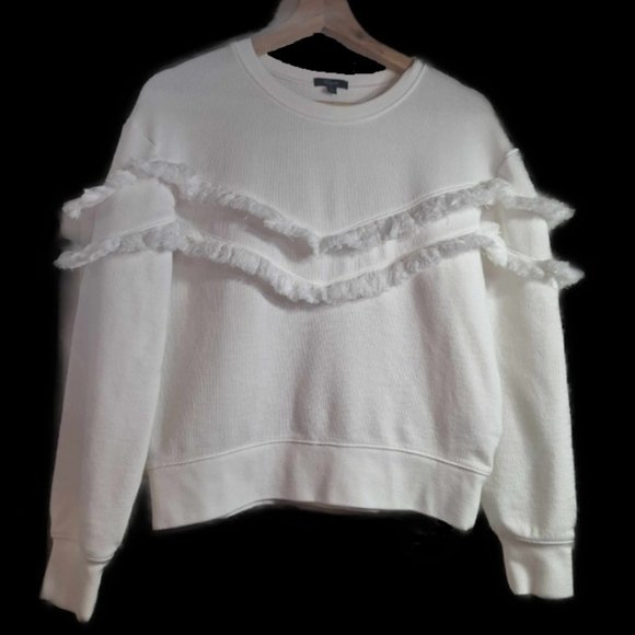 Rails White Kinsey Ruffled Sweater With Fringe Detail Size Small - Picture 2 of 7
